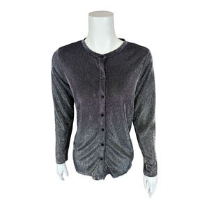 LOGO Layers by Lori Goldstein Women's Metallic Mesh Cardigan Top Black 2X Size